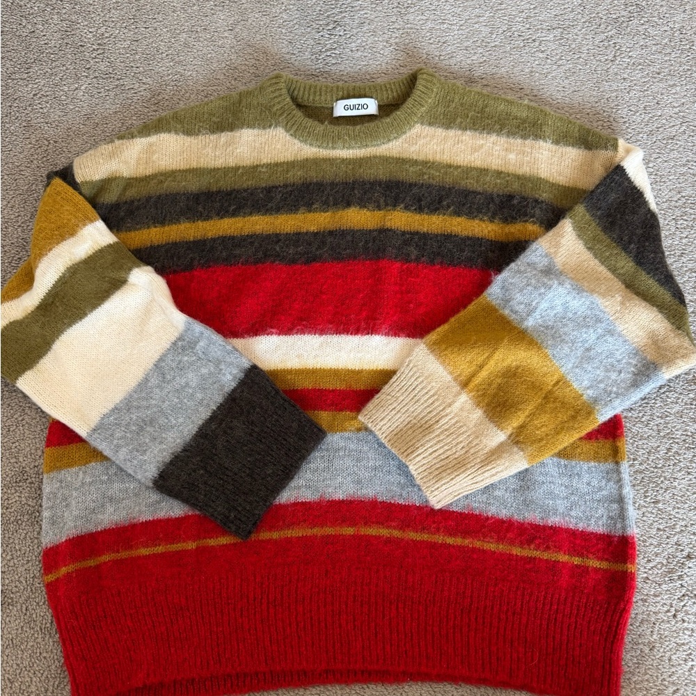 Guizio Hawley Oversized Stripe Wool Jumper in Olive